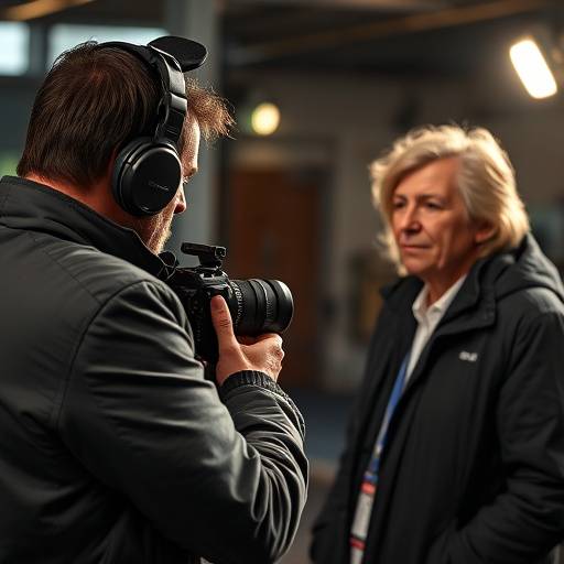 Bilde av en journalist som intervjuer en person, brukt i kurset 'Grunnleggende intervjuteknikker'