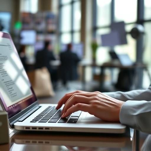 En journalist som skriver en nyhetsartikkel p&aring; en b&aelig;rbar datamaskin, illustrerer 'Nyhetsartikkel skriving'.