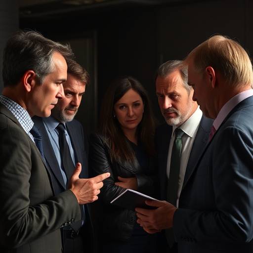 Gruppe journalister diskuterer etiske dilemmaer, illustrerer 'Etisk Journalistikk'.